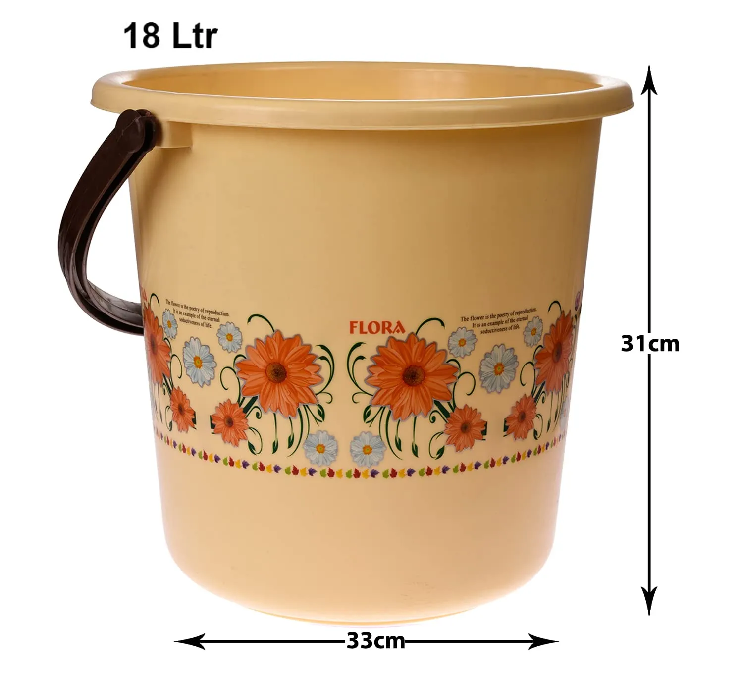 Heart Home Bucket|Plastic Bucket for Bathroom|Bucket for Bathing|Unbreakable Printed Bucket with Handle|18 Liter|Pack of 2 (Cream)