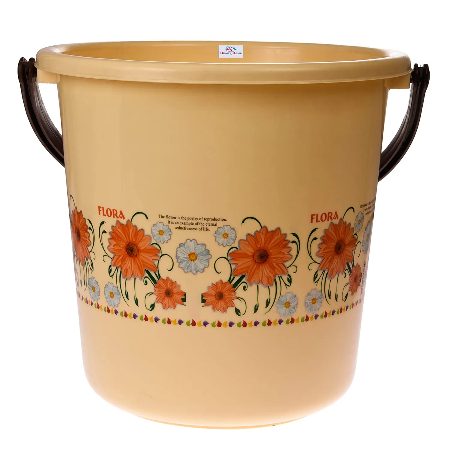 Heart Home Bucket|Plastic Bucket for Bathroom|Bucket for Bathing|Unbreakable Printed Bucket with Handle|18 Liter|Pack of 2 (Cream)