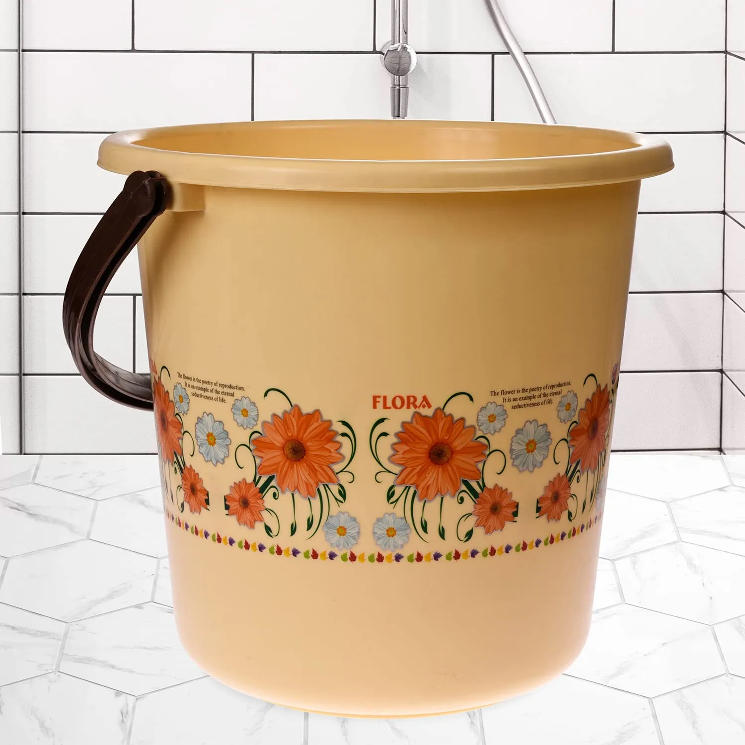 Heart Home Bucket|Plastic Bucket for Bathroom|Bucket for Bathing|Unbreakable Printed Bucket with Handle|18 Liter|Pack of 2 (Cream)