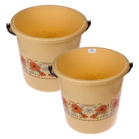 Heart Home Bucket|Plastic Bucket for Bathroom|Bucket for Bathing|Unbreakable Printed Bucket with Handle|18 Liter|Pack of 2 (Cream)