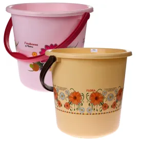 Heart Home Bucket|Plastic Bucket for Bathroom|Bucket for Bathing|Unbreakable Printed Bucket with Handle|18 Liter|Pack of 2 (Pink & Cream)
