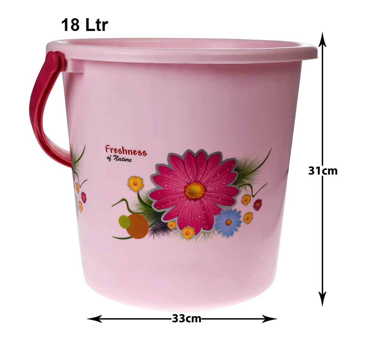 Heart Home Bucket|Plastic Bucket for Bathroom|Bucket for Bathing|Unbreakable Printed Bucket with Handle|18 Liter|Pack of 2 (Pink & Cream)