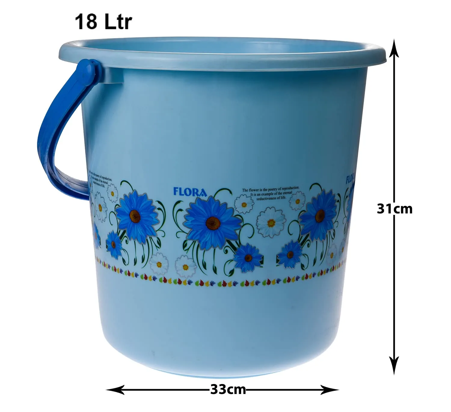 Heart Home Bucket|Plastic Bucket for Bathroom|Bucket for Bathing|Unbreakable Printed Bucket with Handle|18 Liter|Pack of 2 (Sky Blue & Pink)