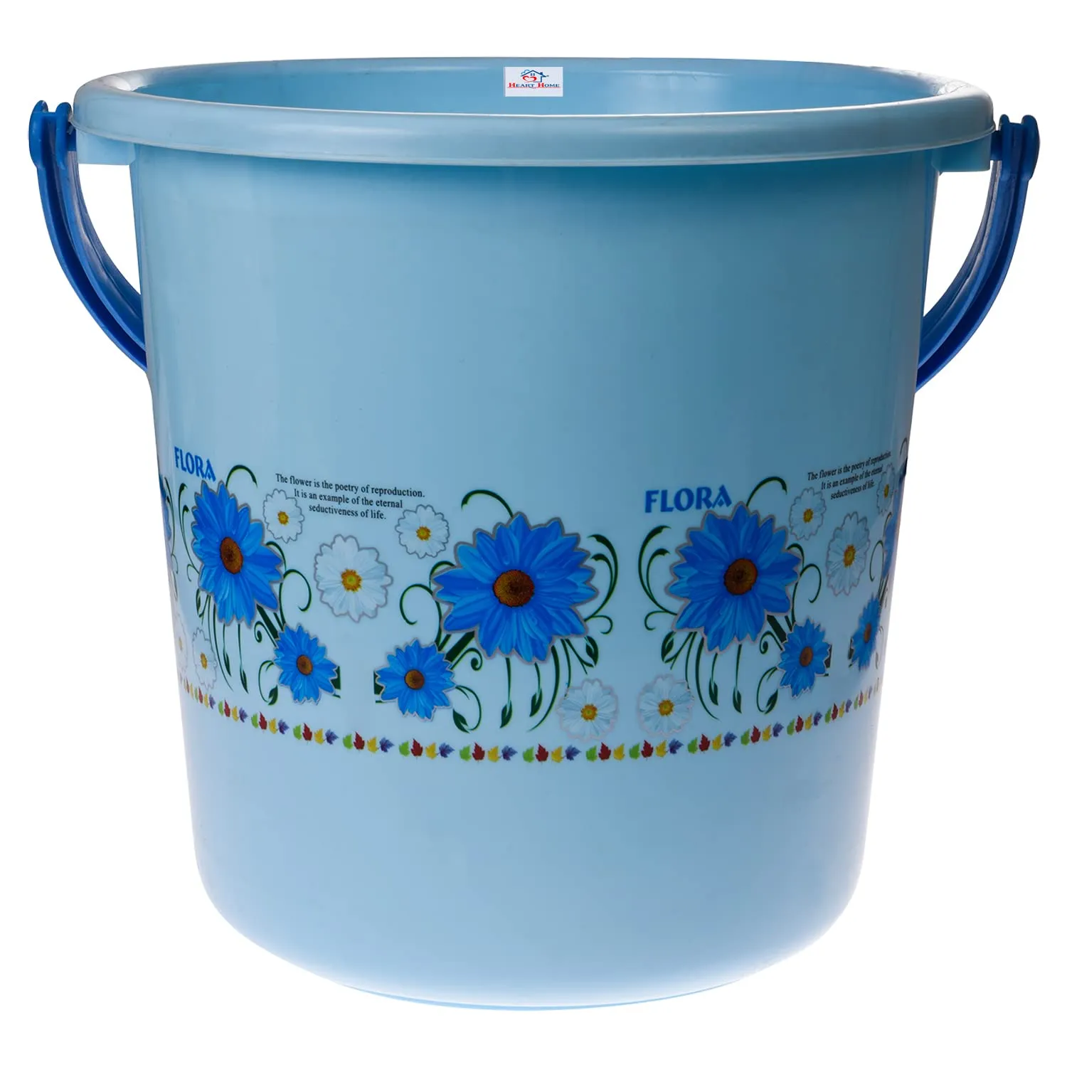 Heart Home Bucket|Plastic Bucket for Bathroom|Bucket for Bathing|Unbreakable Printed Bucket with Handle|18 Liter|Pack of 2 (Sky Blue & Pink)
