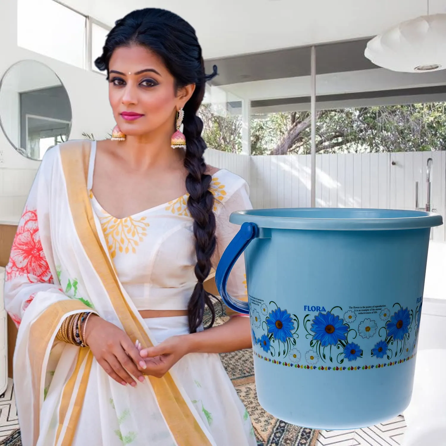 Heart Home Bucket|Plastic Bucket for Bathroom|Bucket for Bathing|Unbreakable Printed Bucket with Handle|18 Liter|Pack of 2 (Sky Blue & Pink)