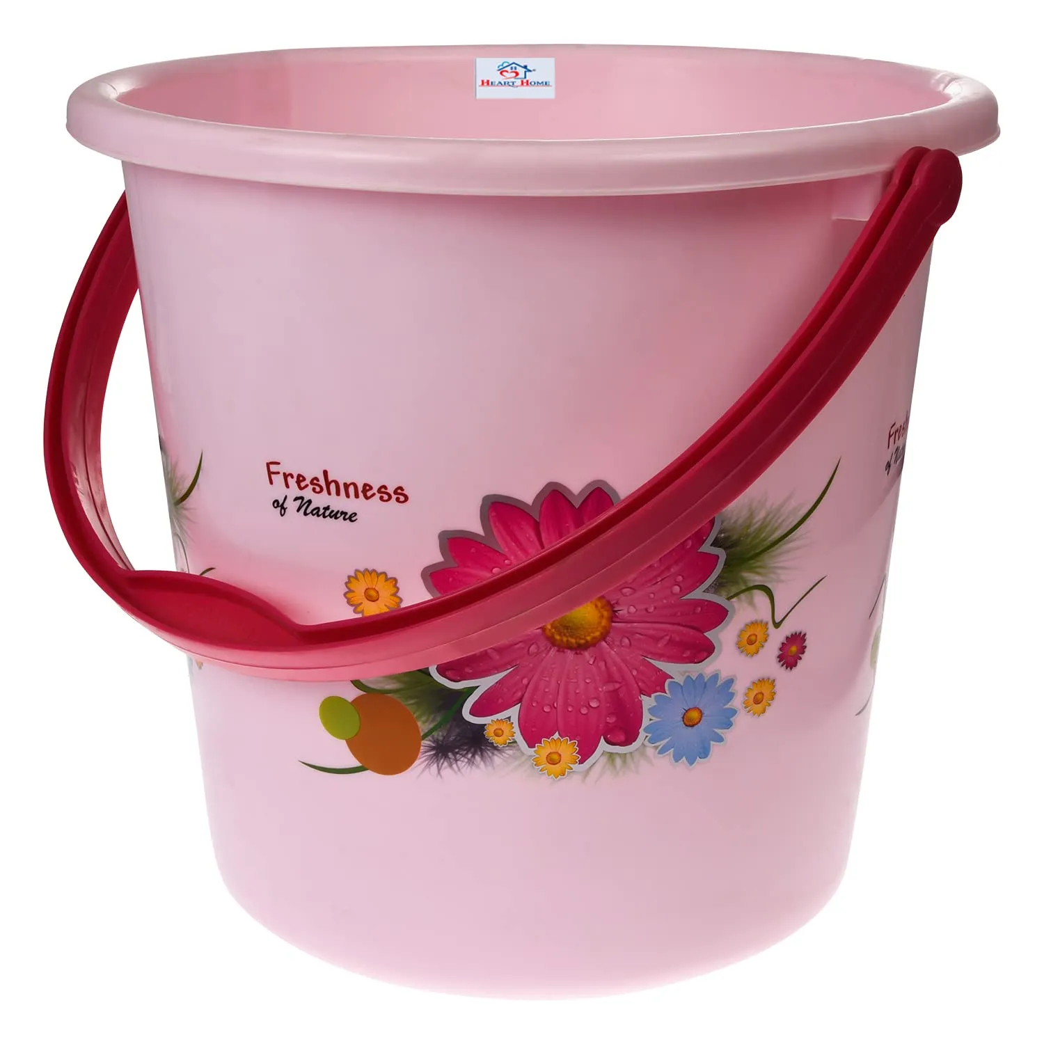 Heart Home Bucket|Plastic Bucket for Bathroom|Bucket for Bathing|Unbreakable Printed Bucket with Handle|18 Liter|Pack of 3 (Pink)