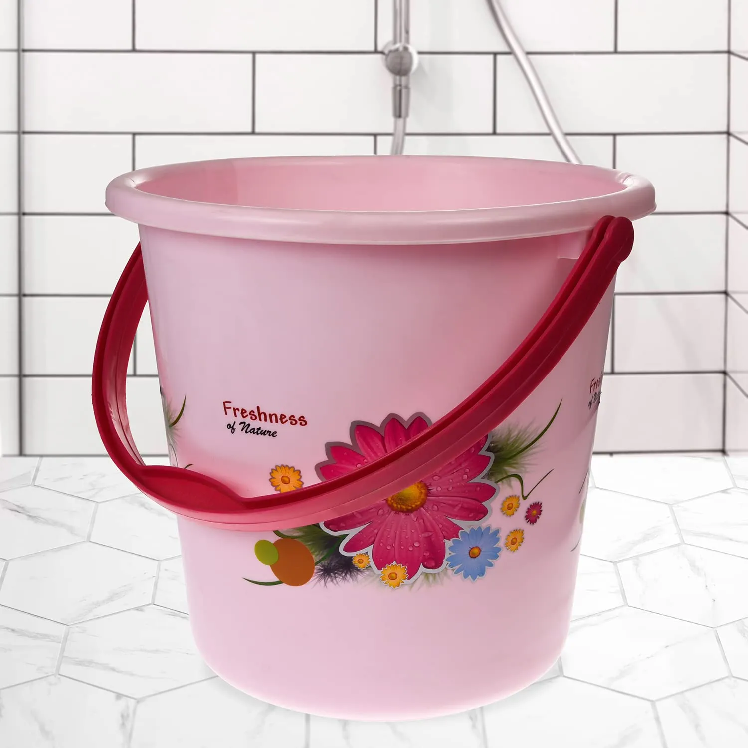 Heart Home Bucket|Plastic Bucket for Bathroom|Bucket for Bathing|Unbreakable Printed Bucket with Handle|18 Liter|Pack of 3 (Pink)