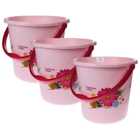 Heart Home Bucket|Plastic Bucket for Bathroom|Bucket for Bathing|Unbreakable Printed Bucket with Handle|18 Liter|Pack of 3 (Pink)