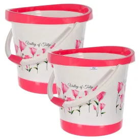 Heart Home Bucket|Plastic Bucket for Bathroom|Tulip Flower Bucket for Bathing|Unbreakable Bucket with Handle|18 Liter|Pack of 2 (Pink)