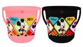 Heart Home Disney Mickey Minnie Print Multipurpose Plastic Bucket,16 LTR (Pink & Black)-Pack of 2 -HS_35_HEARTHS17852