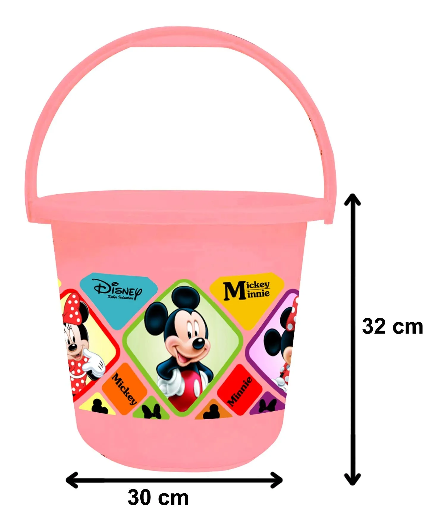 Heart Home Disney Mickey Minnie Print Multipurpose Plastic Bucket,16 LTR (Pink & Black)-Pack of 2 -HS_35_HEARTHS17852