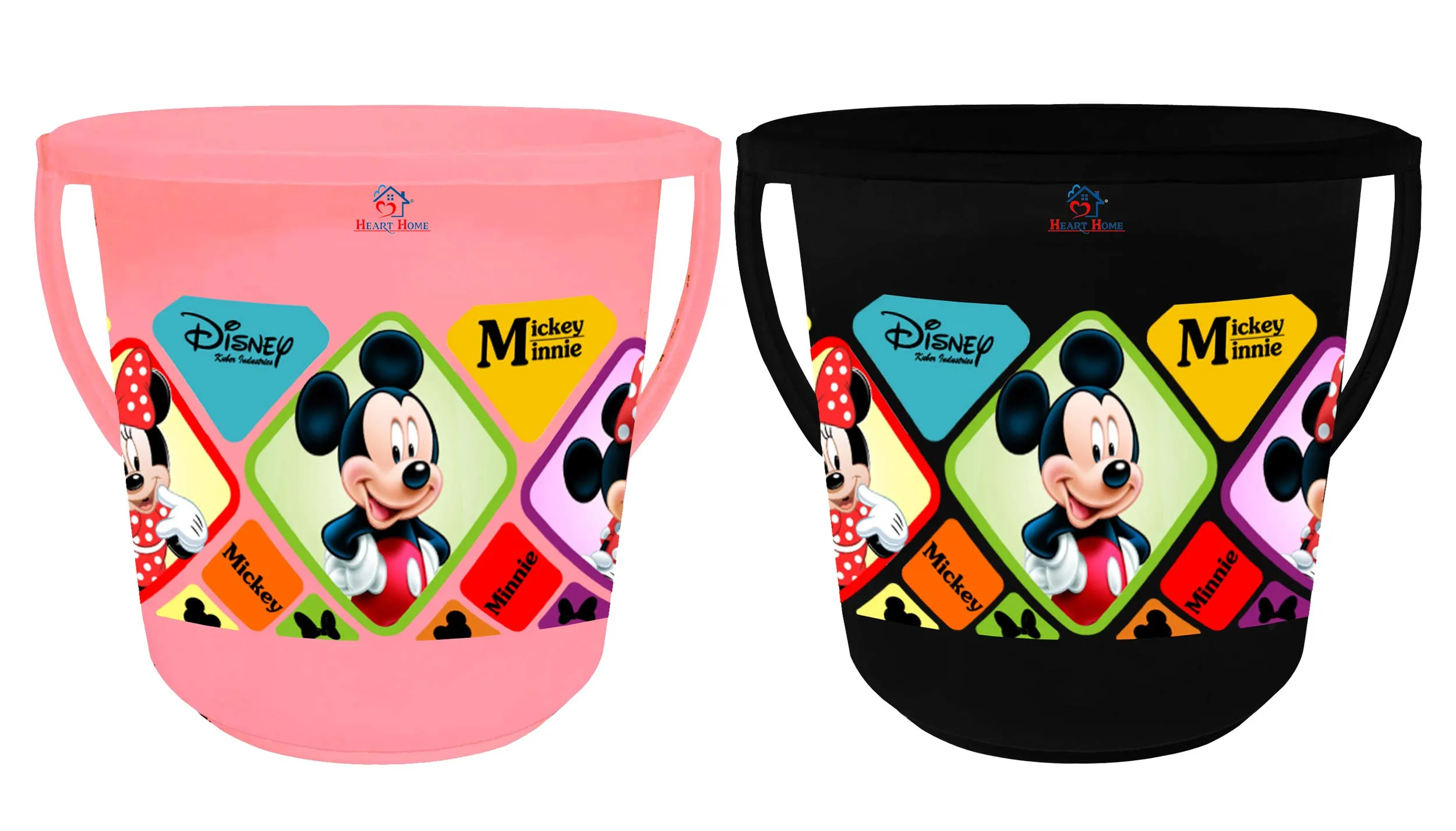 Heart Home Disney Mickey Minnie Print Multipurpose Plastic Bucket,16 LTR (Pink & Black)-Pack of 2 -HS_35_HEARTHS17852
