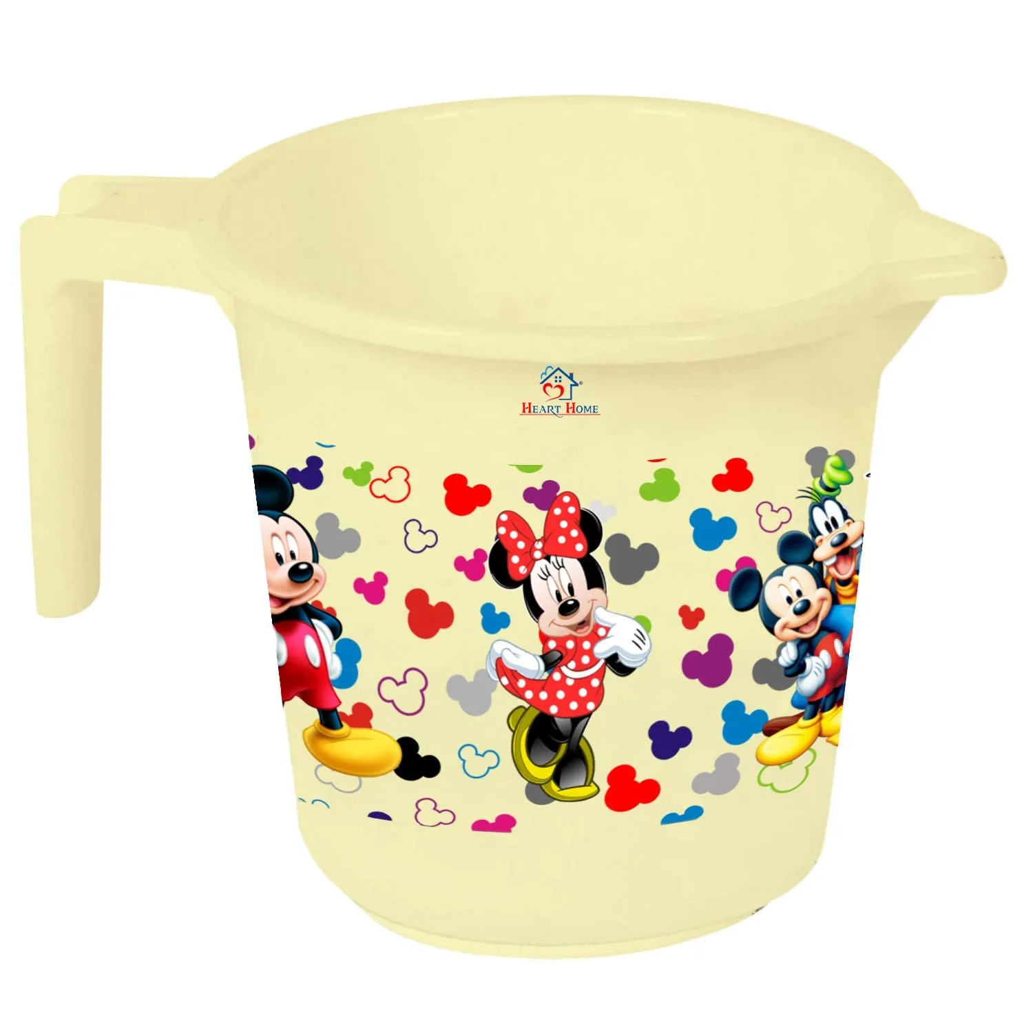 Heart Home Disney Team Mickey Print 2 Pieces Unbreakable Virgin Plastic Bathroom Bucket With Mug Set- Cream, (1 Pc 16 LTR Bucket & 1 Pc 500 ML Mug) -HS_35_HEARTHS17486