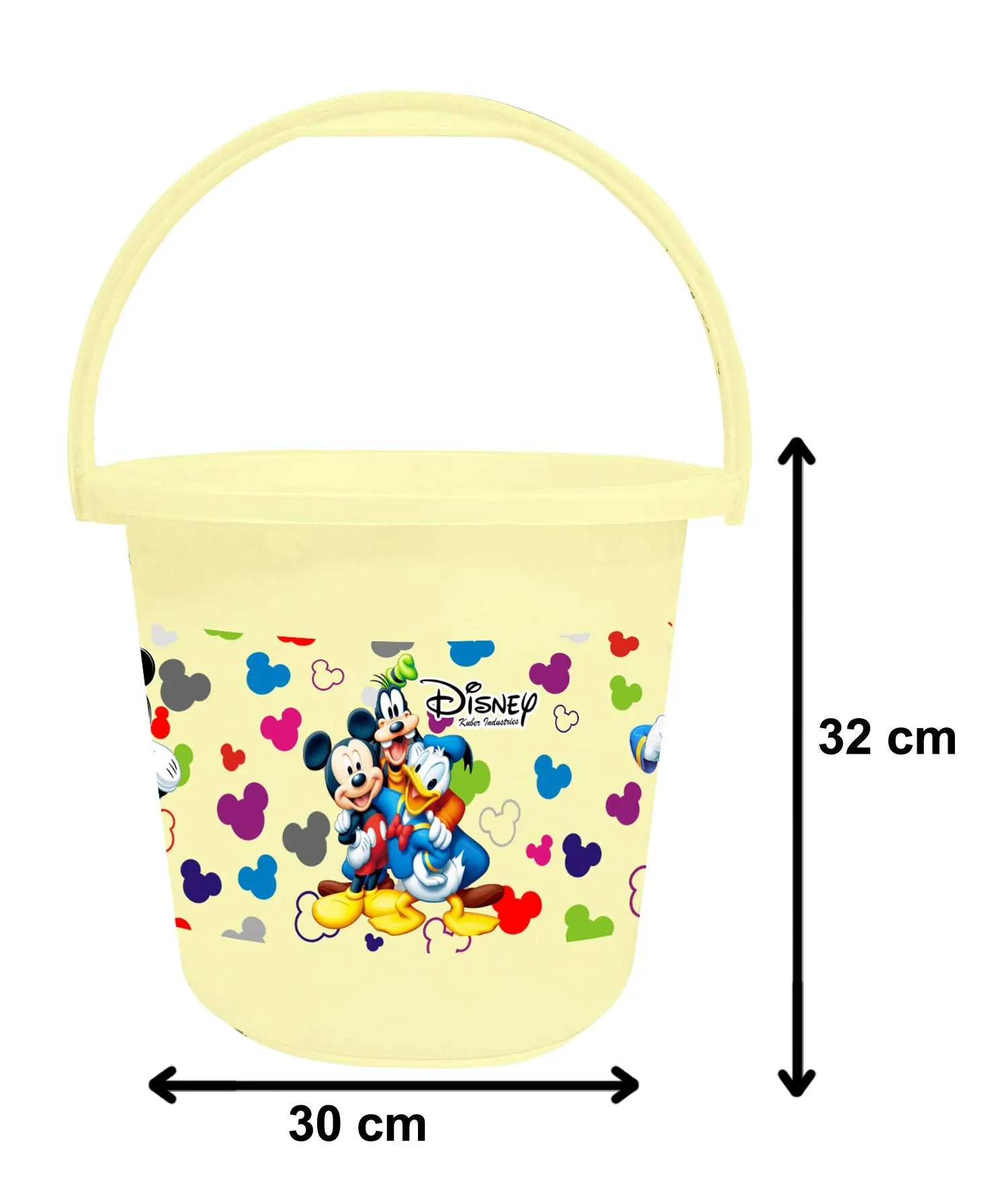 Heart Home Disney Team Mickey Print 2 Pieces Unbreakable Virgin Plastic Bathroom Bucket With Mug Set- Cream, (1 Pc 16 LTR Bucket & 1 Pc 500 ML Mug) -HS_35_HEARTHS17486