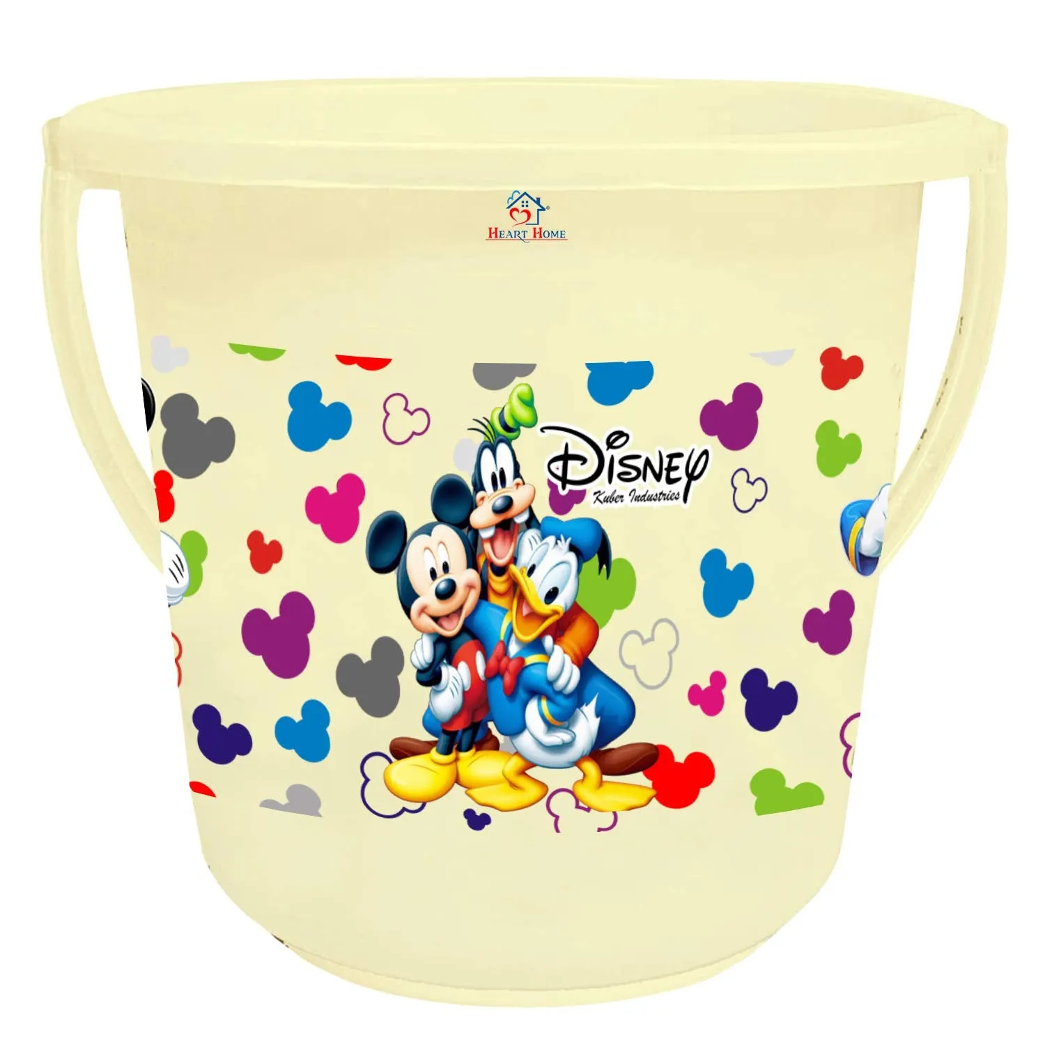 Heart Home Disney Team Mickey Print 2 Pieces Unbreakable Virgin Plastic Bathroom Bucket With Mug Set- Cream, (1 Pc 16 LTR Bucket & 1 Pc 500 ML Mug) -HS_35_HEARTHS17486