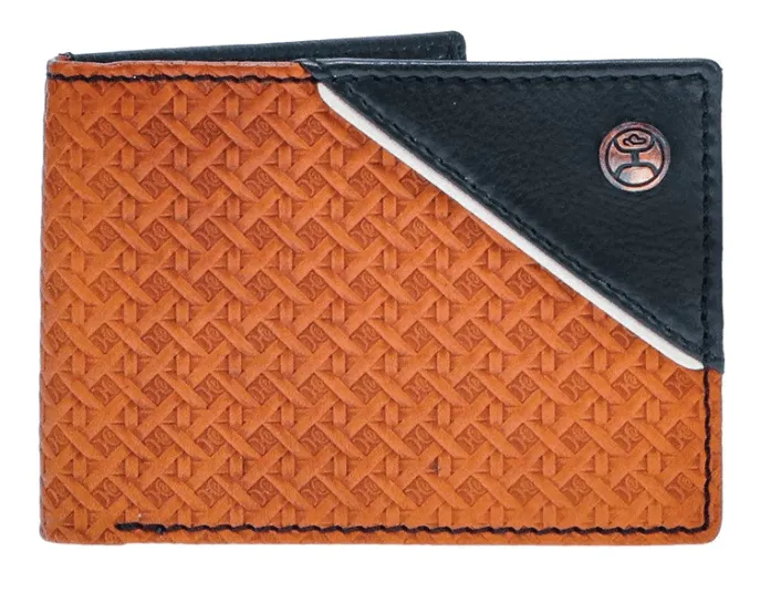 Hooey Men's Hands Up Basket Weave Front Pocket Bifold Wallet HFBF002-TNBR