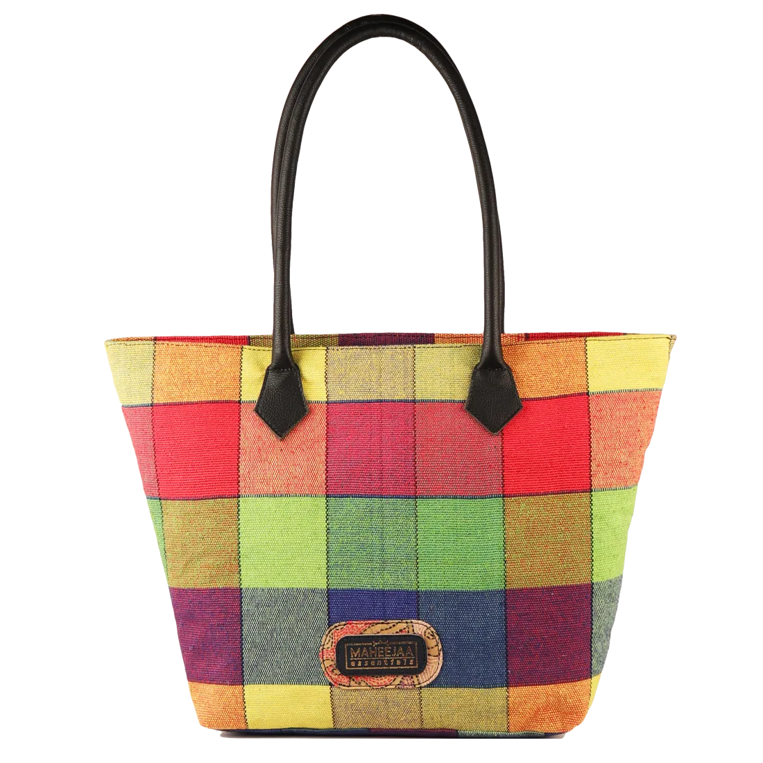 Jute Bag with Leather Handles - Multicolor