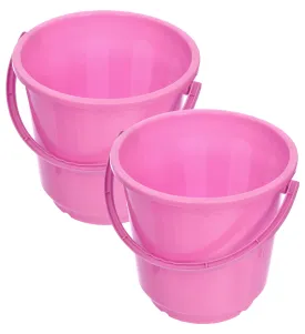 Kuber Industries Bucket|Plastic Bucket for Bathroom|Bucket for Bathing|Unbreakable Bucket with Handle|16 Liter|Pack of 2 (Pink)