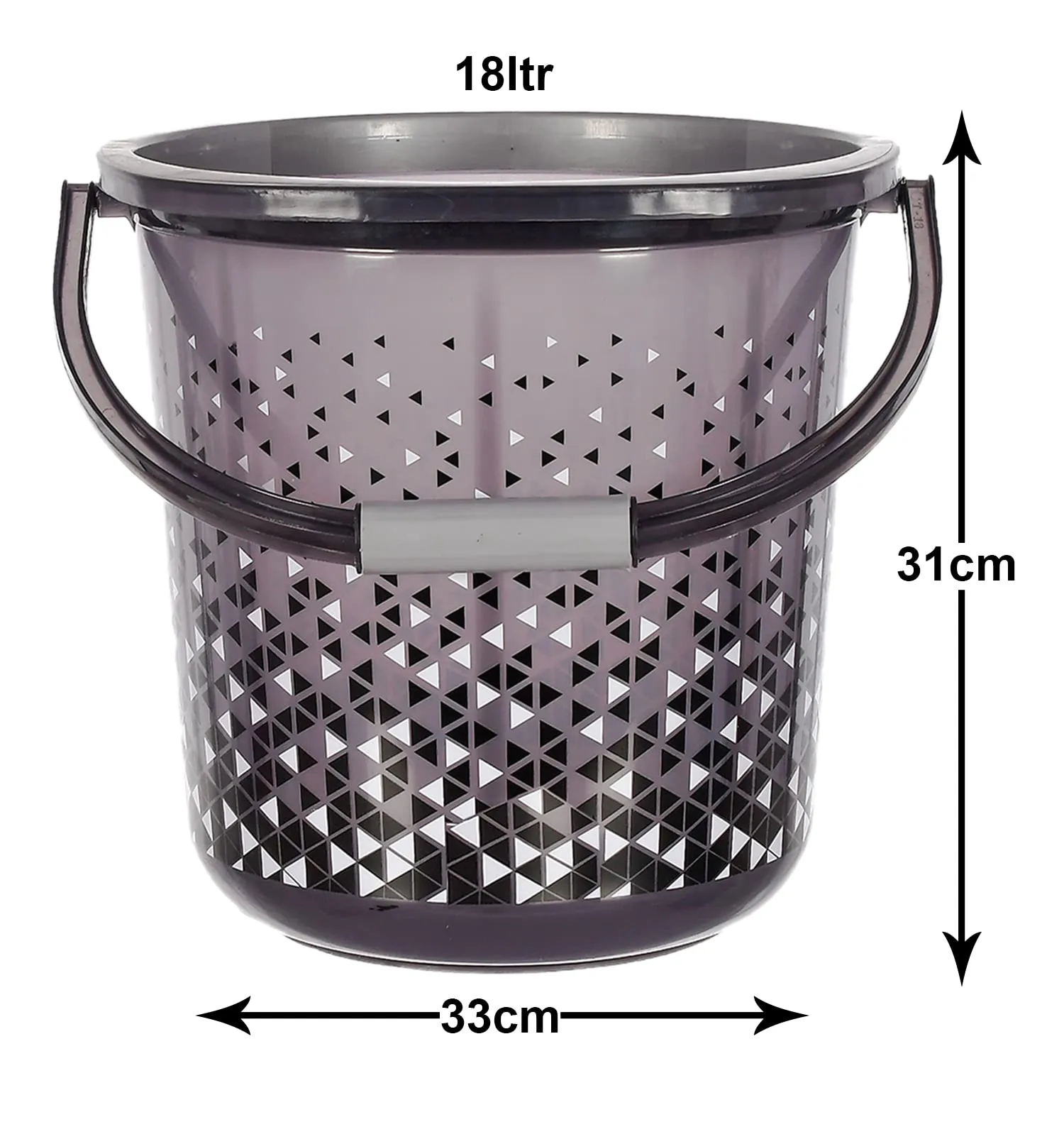 Kuber Industries Tinted Print Plastic Bucket for Home/Kitchen with Handle|Size 33 x 33 x 31 CM|Capicity 18 litre (Black)-46KM0334