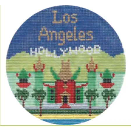 Los Angeles 4 1/4" Travel Round Needlepoint Canvas
