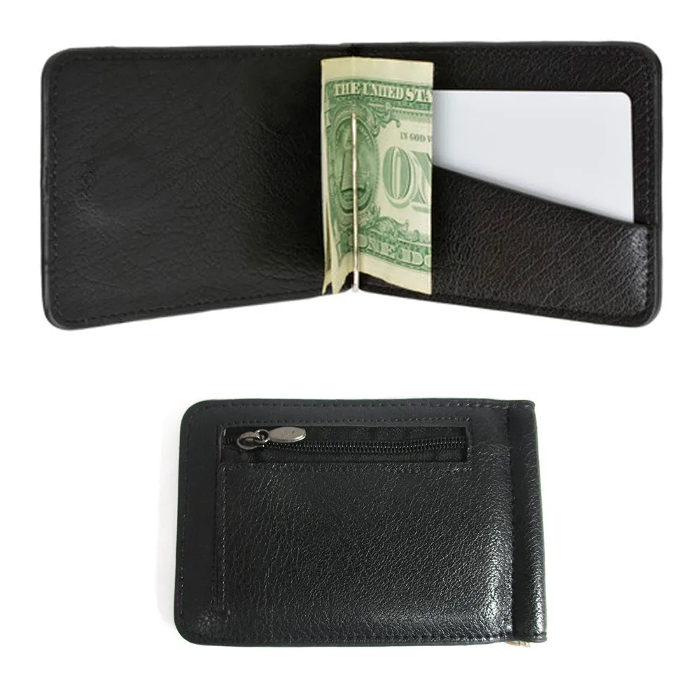 Mens Genuine Leather Money Clip Slim Wallet Magnetic Black ID Credit Card Holder