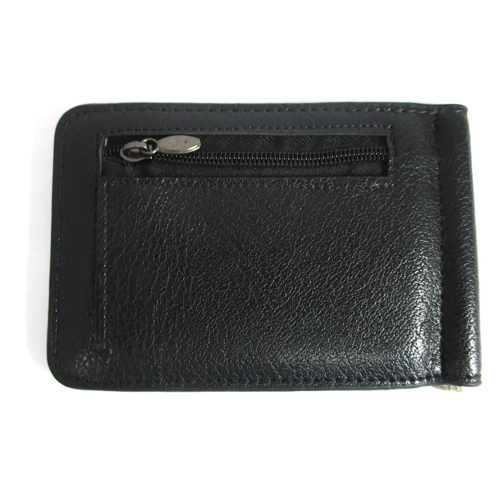 Mens Genuine Leather Money Clip Slim Wallet Magnetic Black ID Credit Card Holder