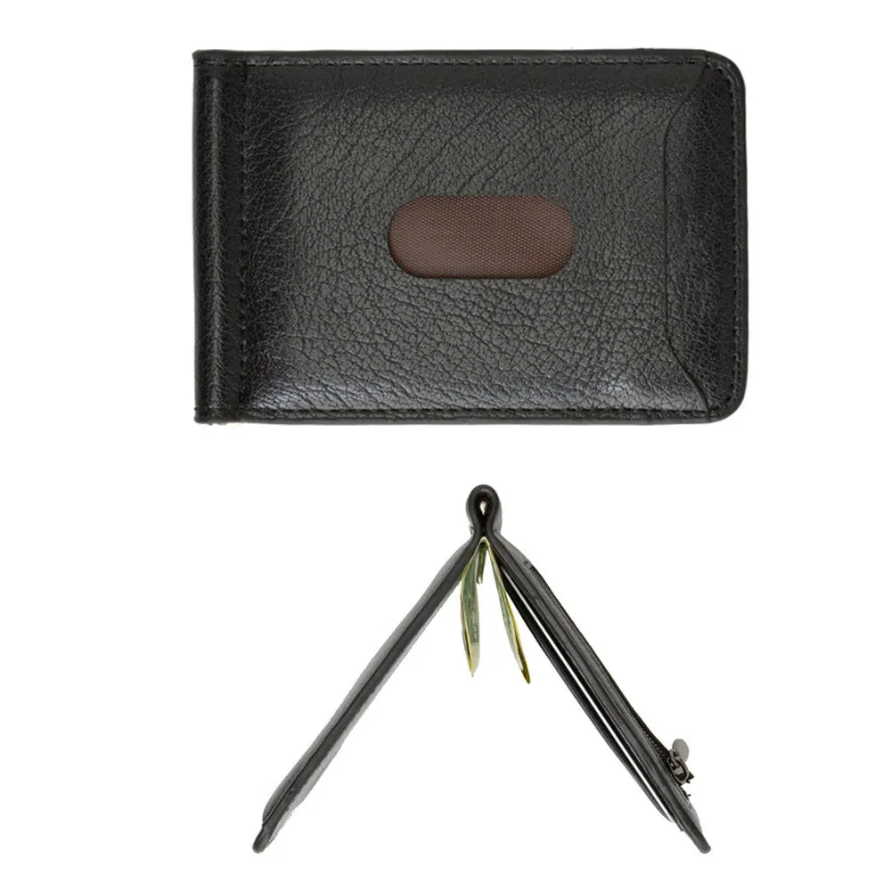 Mens Genuine Leather Money Clip Slim Wallet Magnetic Black ID Credit Card Holder