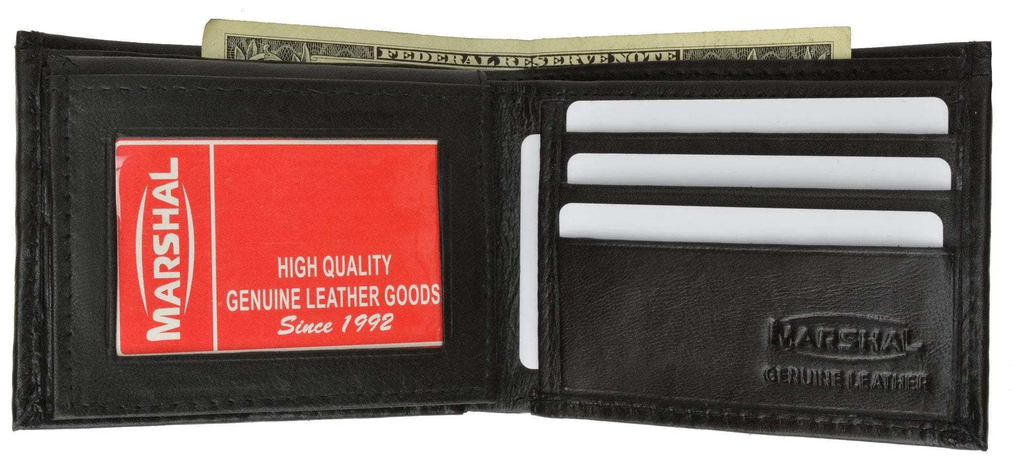 Mens Lamb Leather Bifold Wallet W/Flap UP and American Flag Logo F1153