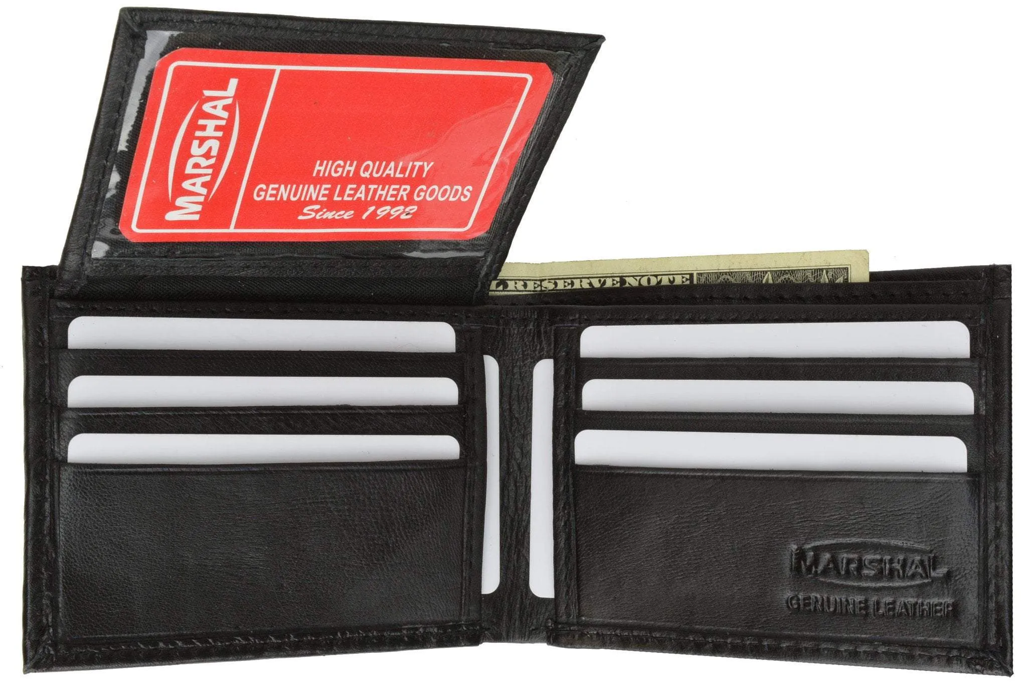 Mens Lamb Leather Bifold Wallet W/Flap UP and American Flag Logo F1153