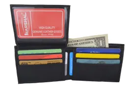 Mens Lamb Leather Bifold Wallet W/Flap UP and American Flag Logo F1153
