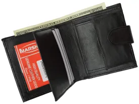 Mens Lamb Leather Card Holder Bifold ID Wallet W/Snap Closure 1514