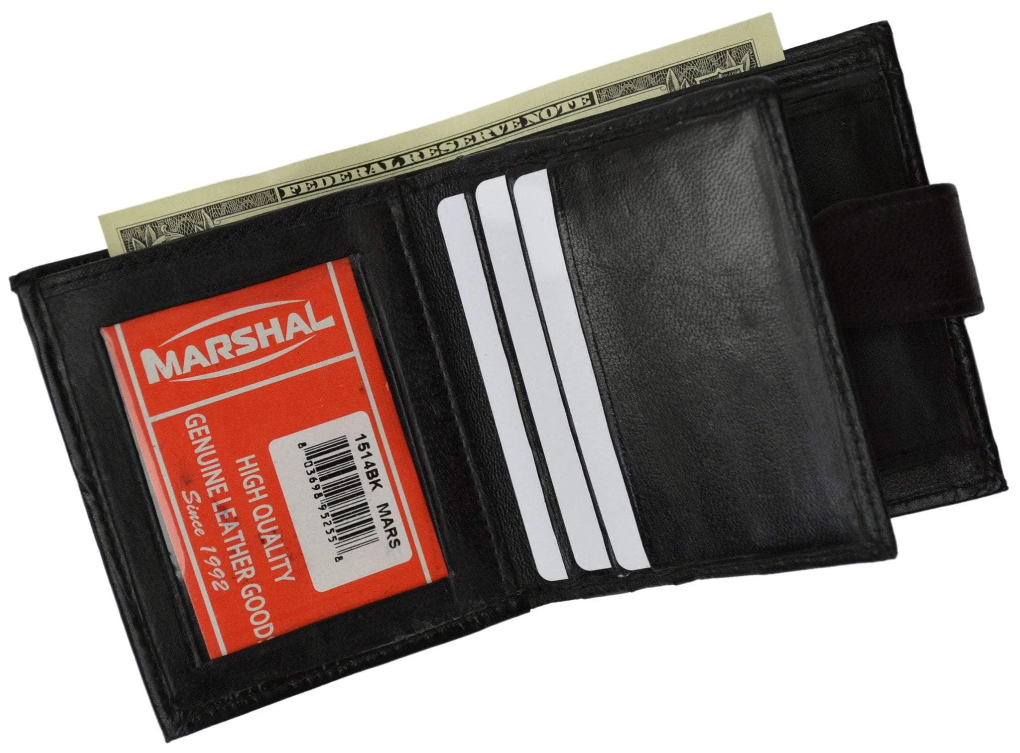 Mens Lamb Leather Card Holder Bifold ID Wallet W/Snap Closure 1514