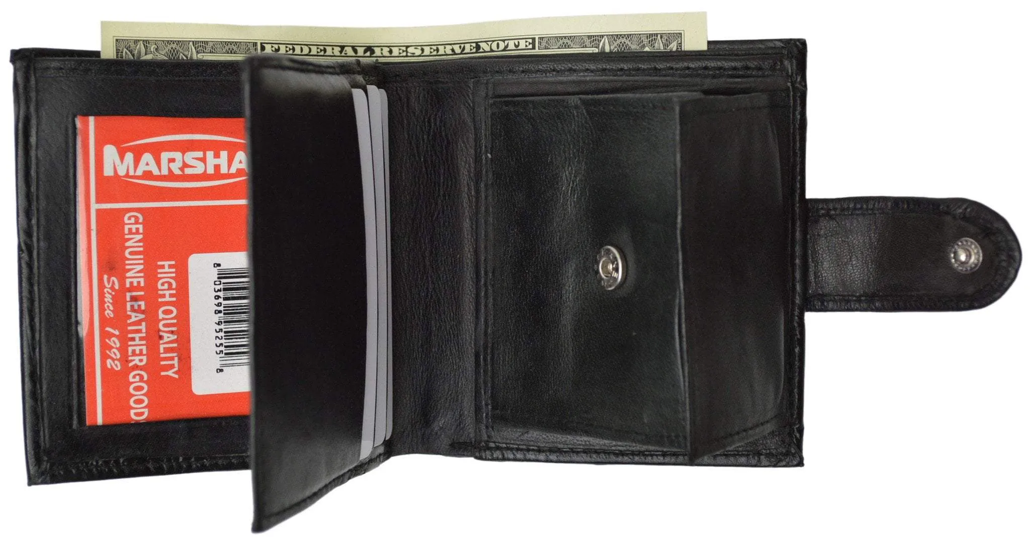 Mens Lamb Leather Card Holder Bifold ID Wallet W/Snap Closure 1514