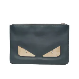 monster clutch in leather grey blue phw