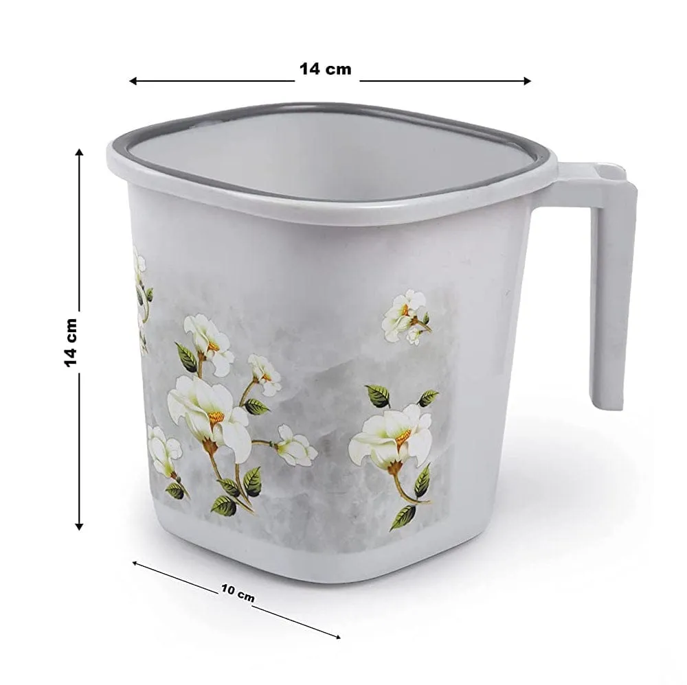 NAYASA Square Marble Plastic Bucket And Mug Set For Bathroom
