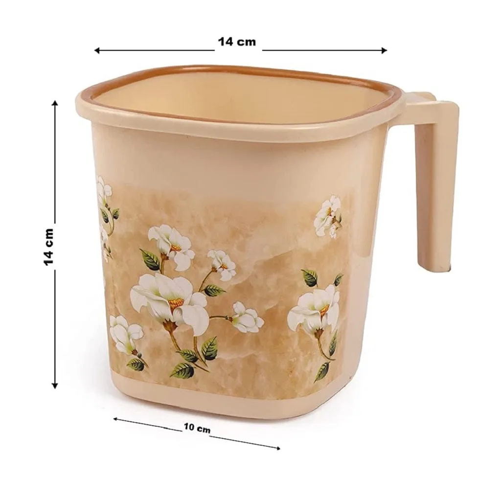 NAYASA Square Marble Plastic Bucket And Mug Set For Bathroom
