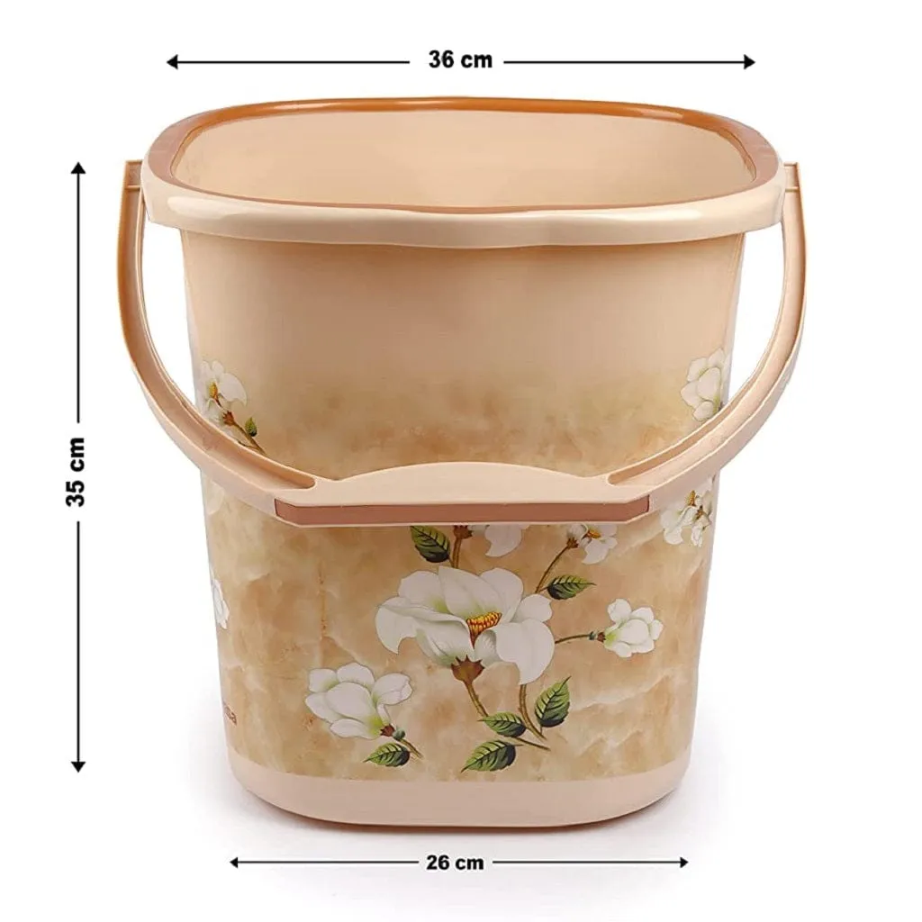NAYASA Square Marble Plastic Bucket And Mug Set For Bathroom