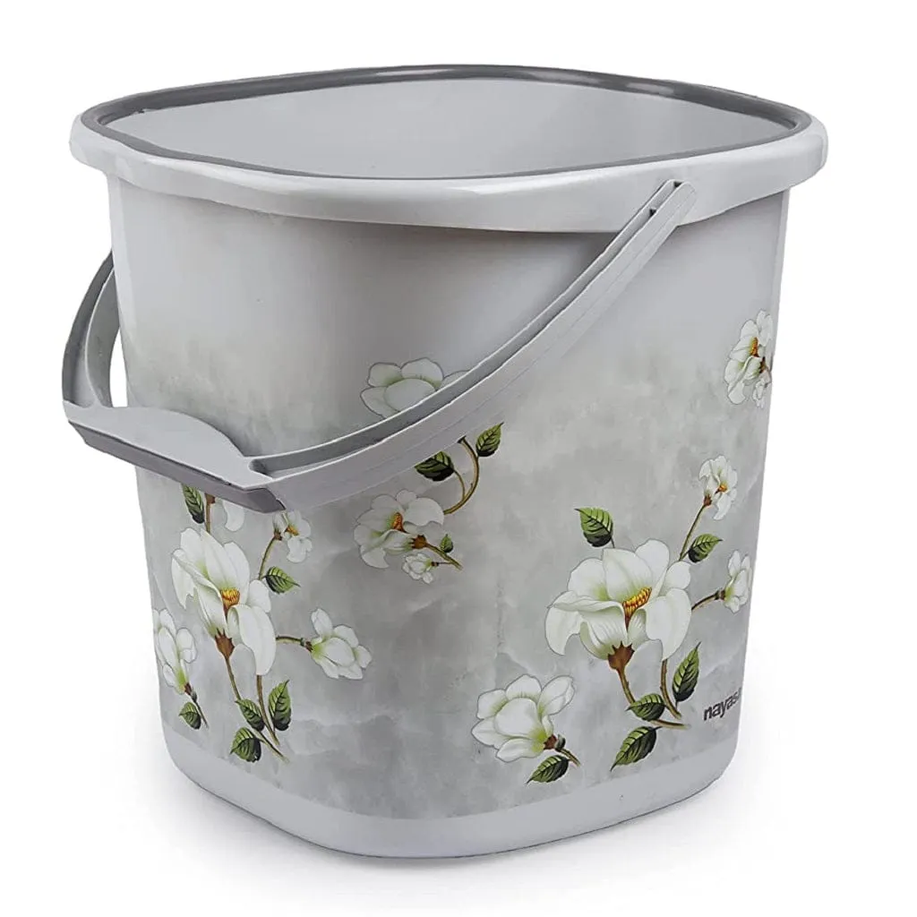 NAYASA Square Marble Plastic Bucket And Mug Set For Bathroom