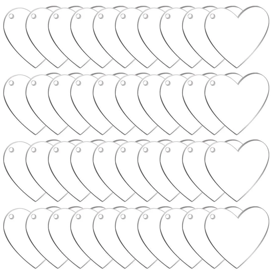 Pack Of 40 - 2-Inch Acrylic Heart Keychain Blanks
