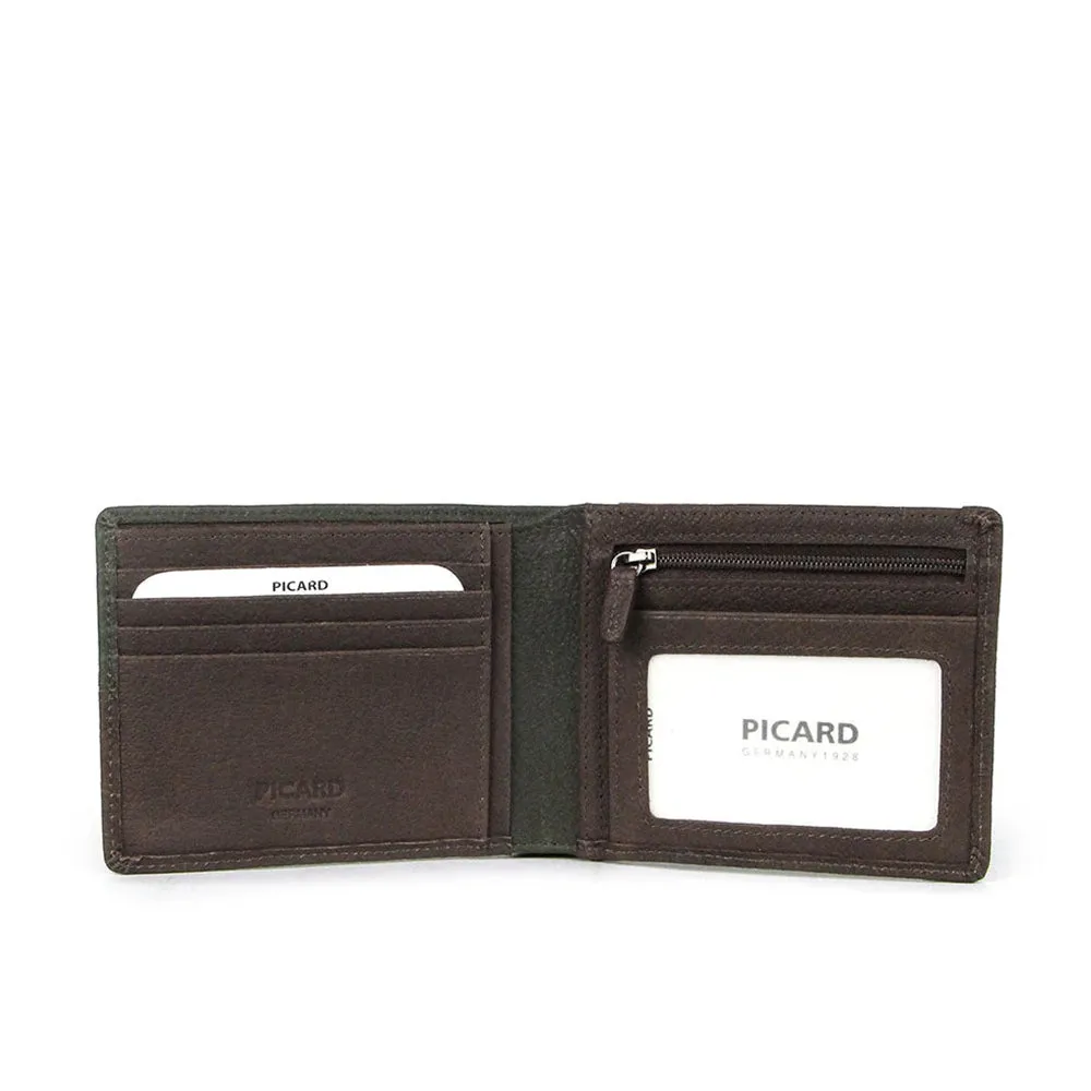 Picard Dallas Men's Leather Wallet with Card Window and Zipped Pouch (Khaki)