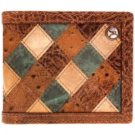 "Ouray" Brown/Turquoise Ostrich Print Roughy Bifold Wallet