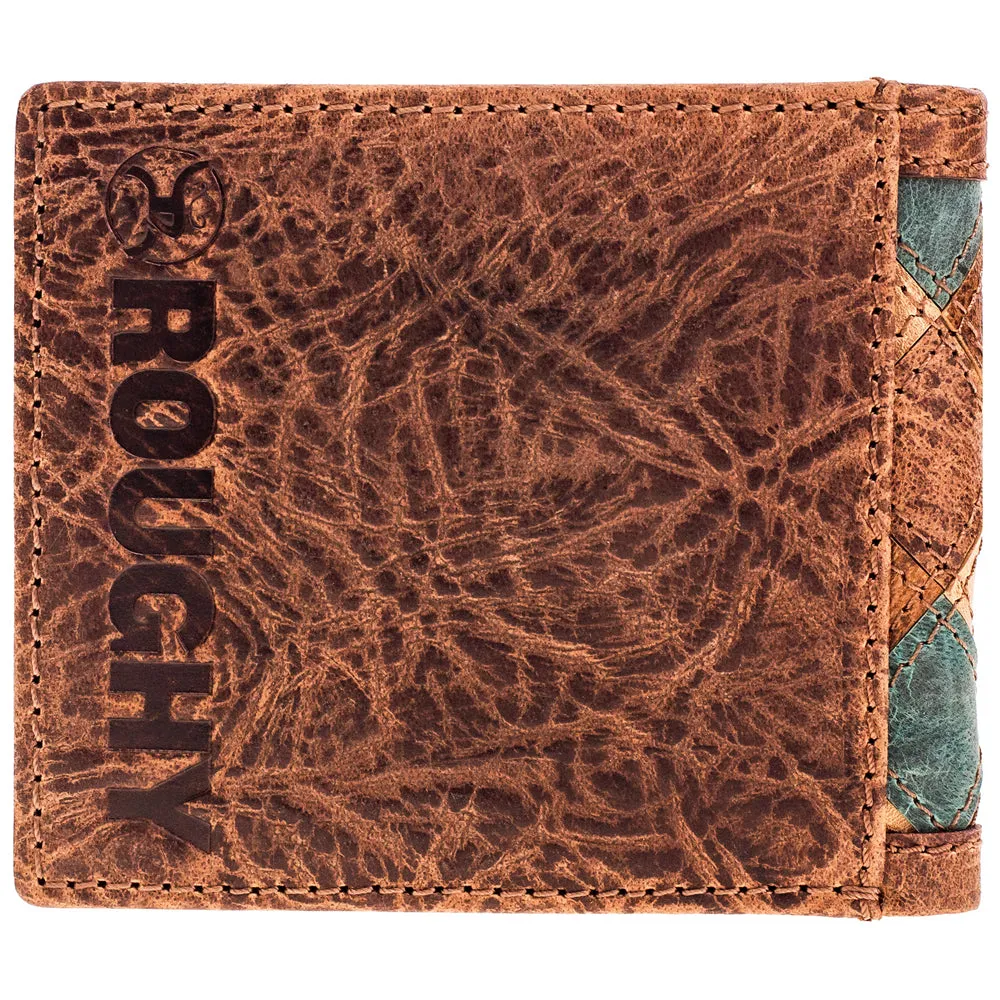 "Ouray" Brown/Turquoise Ostrich Print Roughy Bifold Wallet