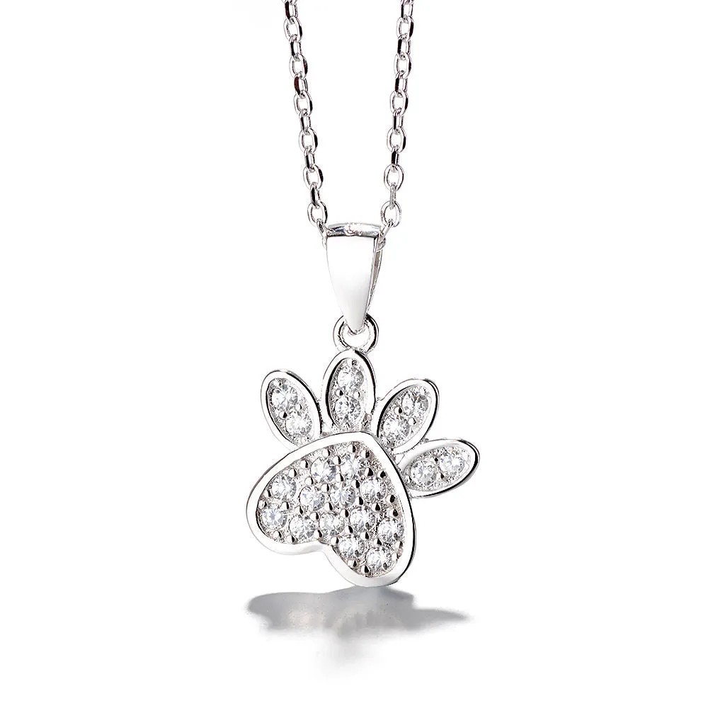 Rose Gold Over Sterling Silver Genuine Crystal Paw Pendant Necklace