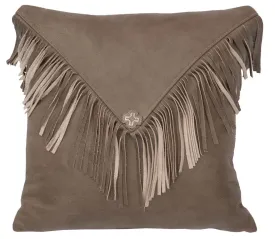 Silver Fox Fringed Leather Pillow