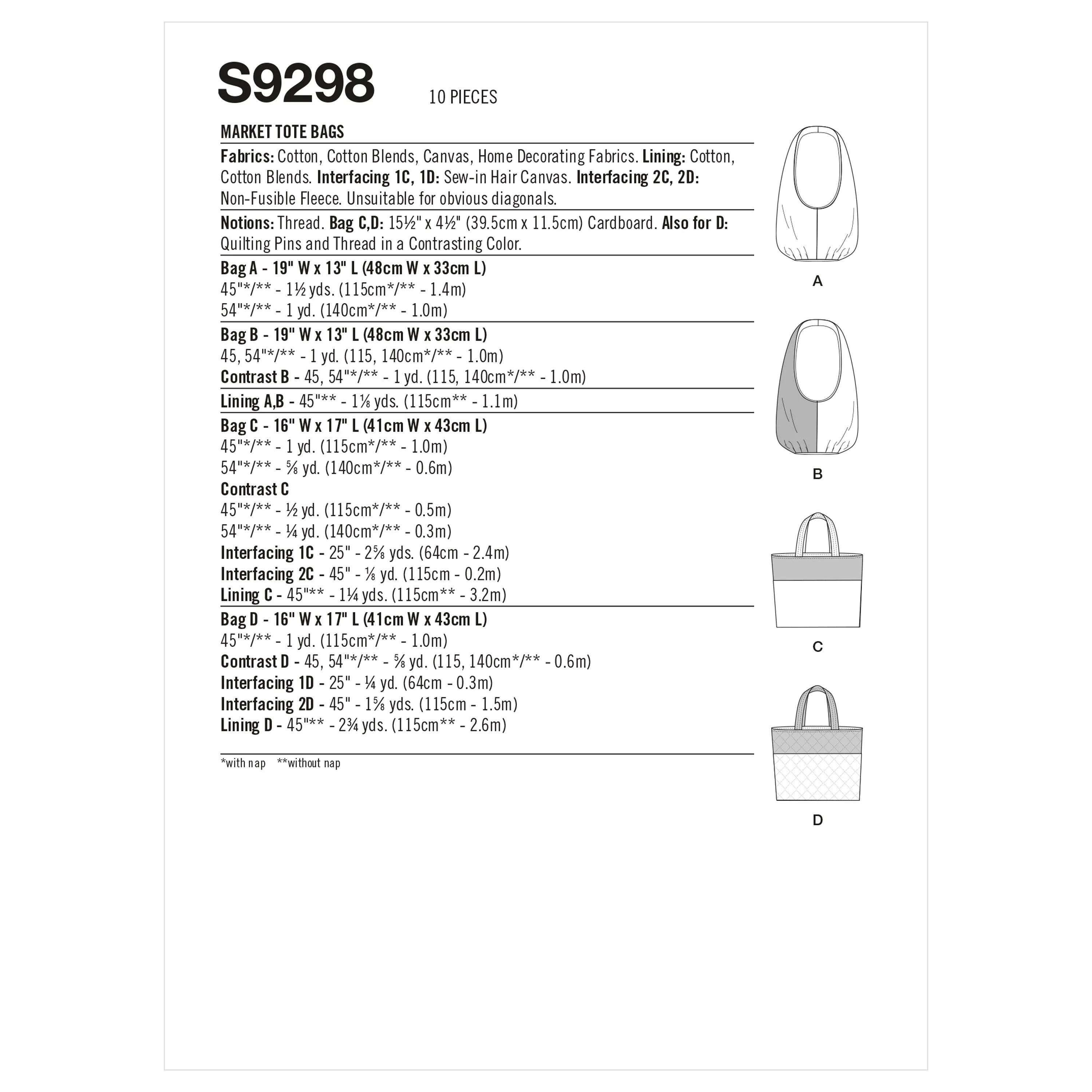 Simplicity Sewing Pattern 9298 Market Tote Bags