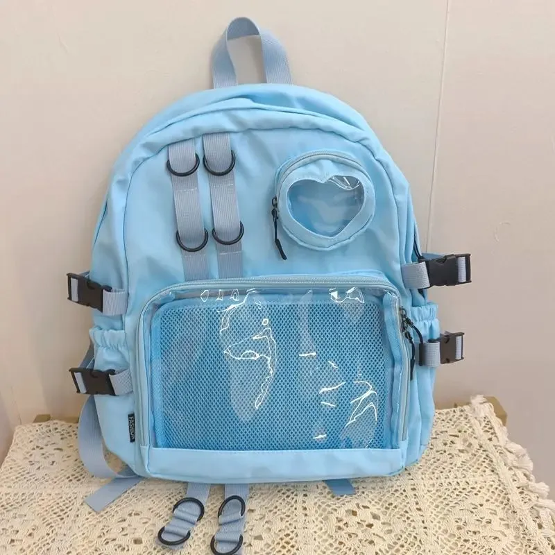 Sohiwoo Japanese Style Backpacks for Women Lolita Jk Waterproof Nylon Casual Fashion Backpacks College Style Transparent Ita Bag