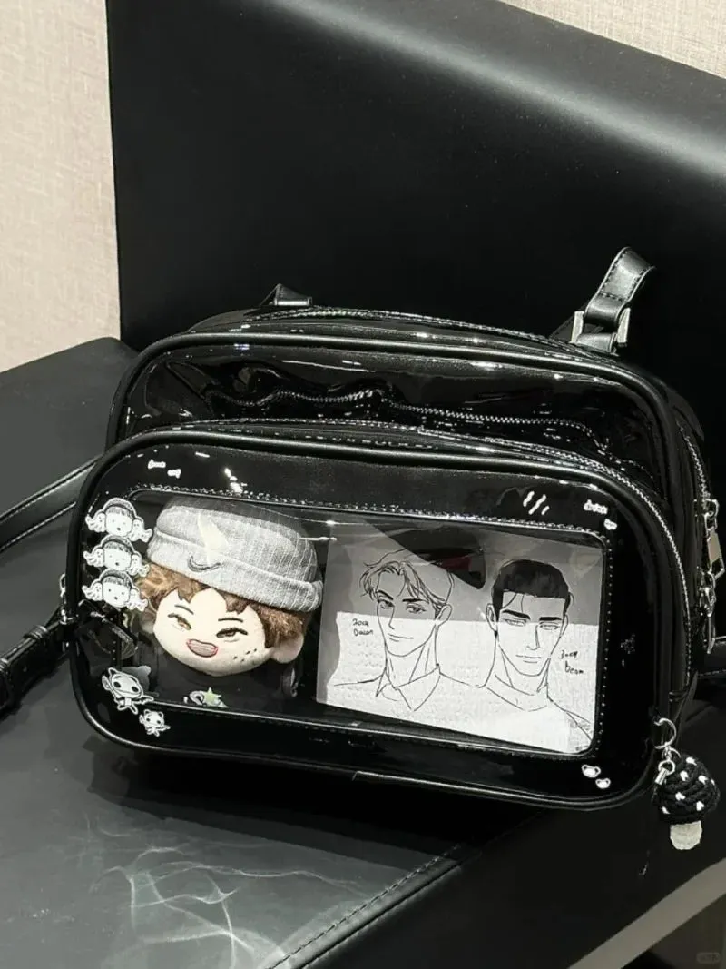 Sohiwoo Patent Leather Backpack Black Fashion Jk Japanese College Style Y2k Bag Solid Coloured Design Casual Womens Backpack