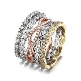 Sterling Silver Four-Piece Stack Pave Band Set with Swarovski Crystals