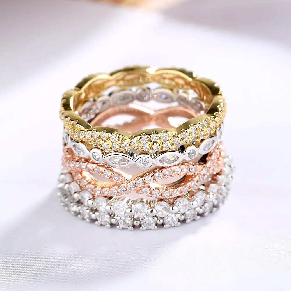 Sterling Silver Four-Piece Stack Pave Band Set with Swarovski Crystals