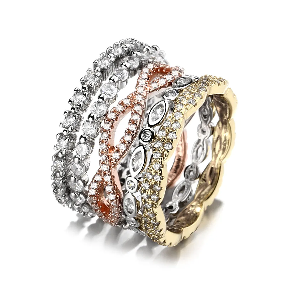 Sterling Silver Four-Piece Stack Pave Band Set with Swarovski Crystals